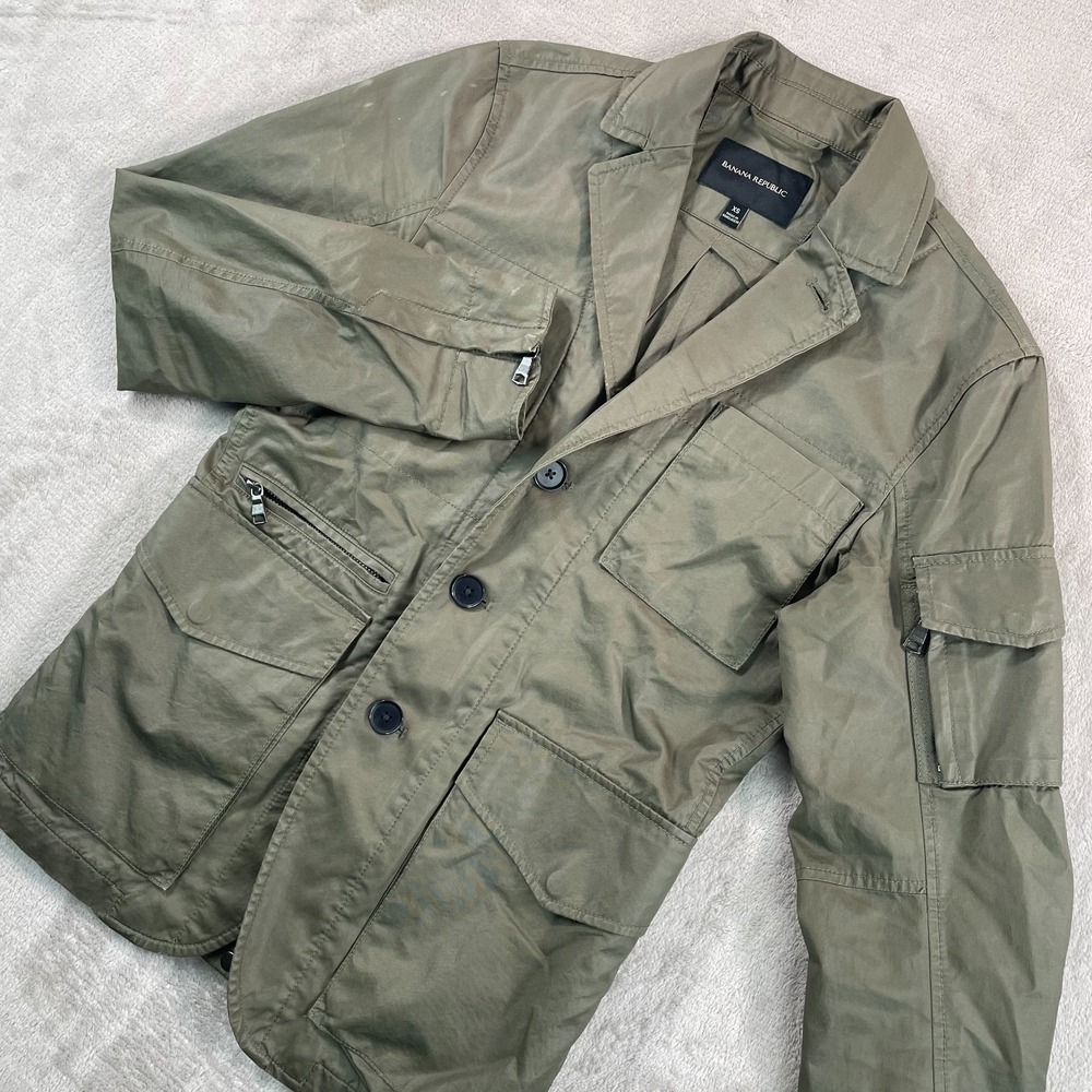 Banana Republic Olive Blazer Jacket Men XS Seaweed Utility Safari Hybrid Zip Up